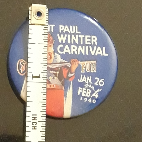 Vintage 1940 St Paul Winter Carnival King Boreas Pin - Small Blue Royal Pin - Picture 3 of 7